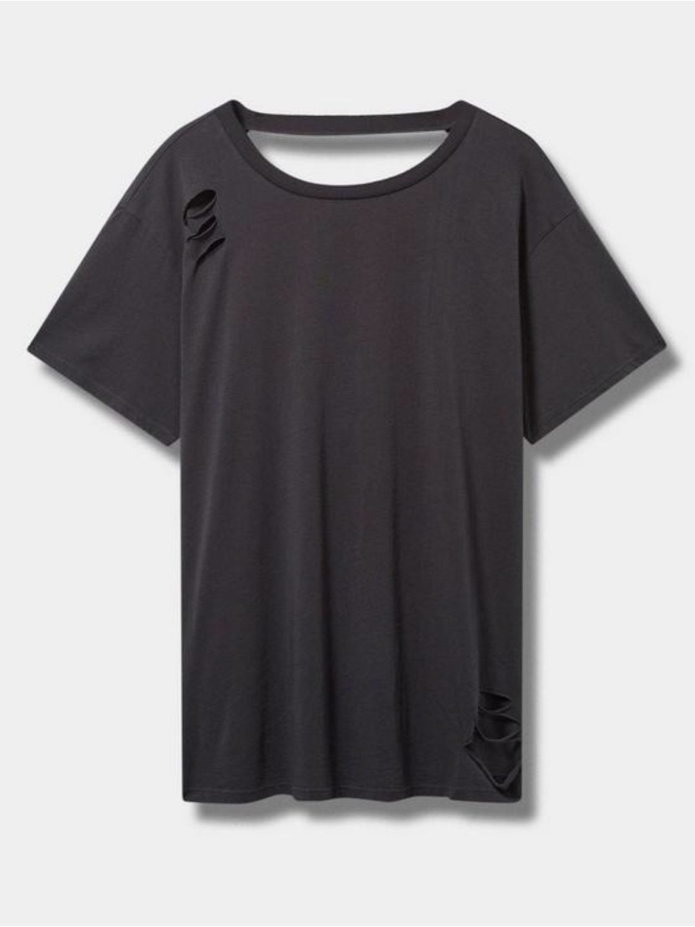 torrid Charcoal Distressed Oversized Jersey Crew Neck Open Back Tee